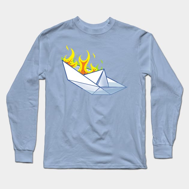 Burning Paper Boat - Irony Sinks because it's heavy and on FIRE Long Sleeve T-Shirt by kgullholmen